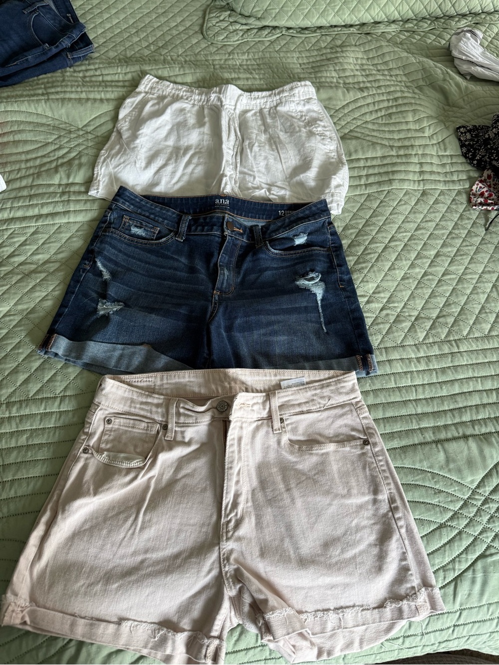 Dark Blue, White & Cream Shorts Trio